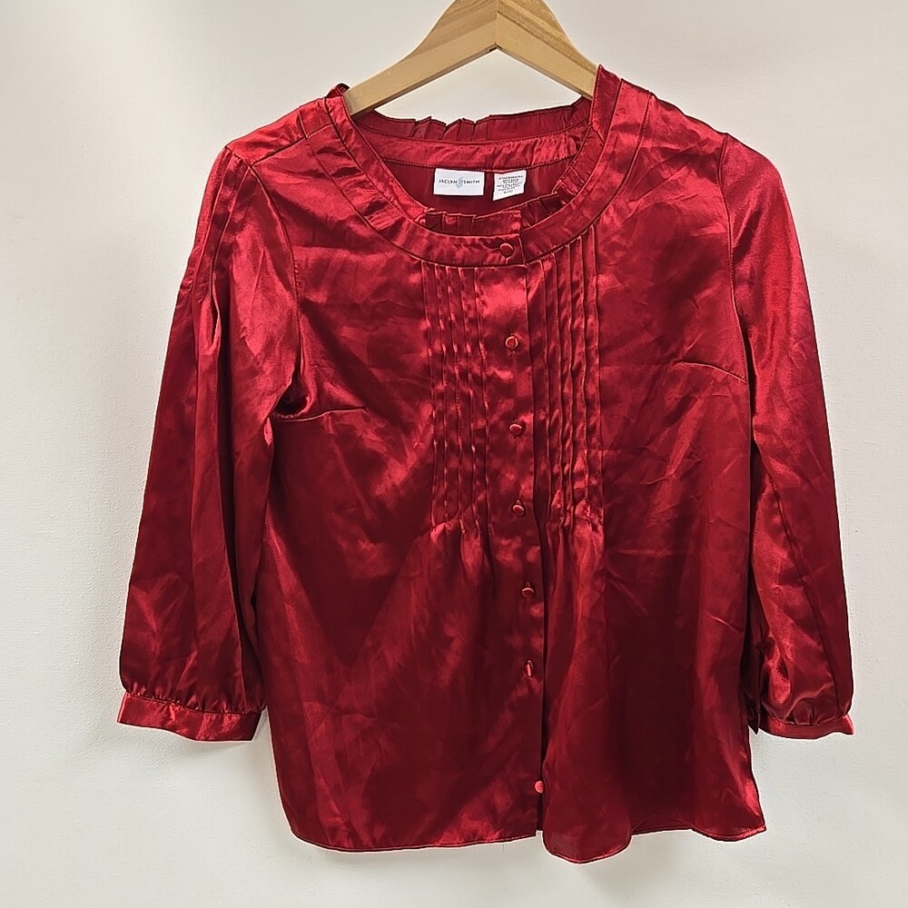 Jaclyn Smith Blouse Long Sleeve Button Up Womens Small Red Light Weight